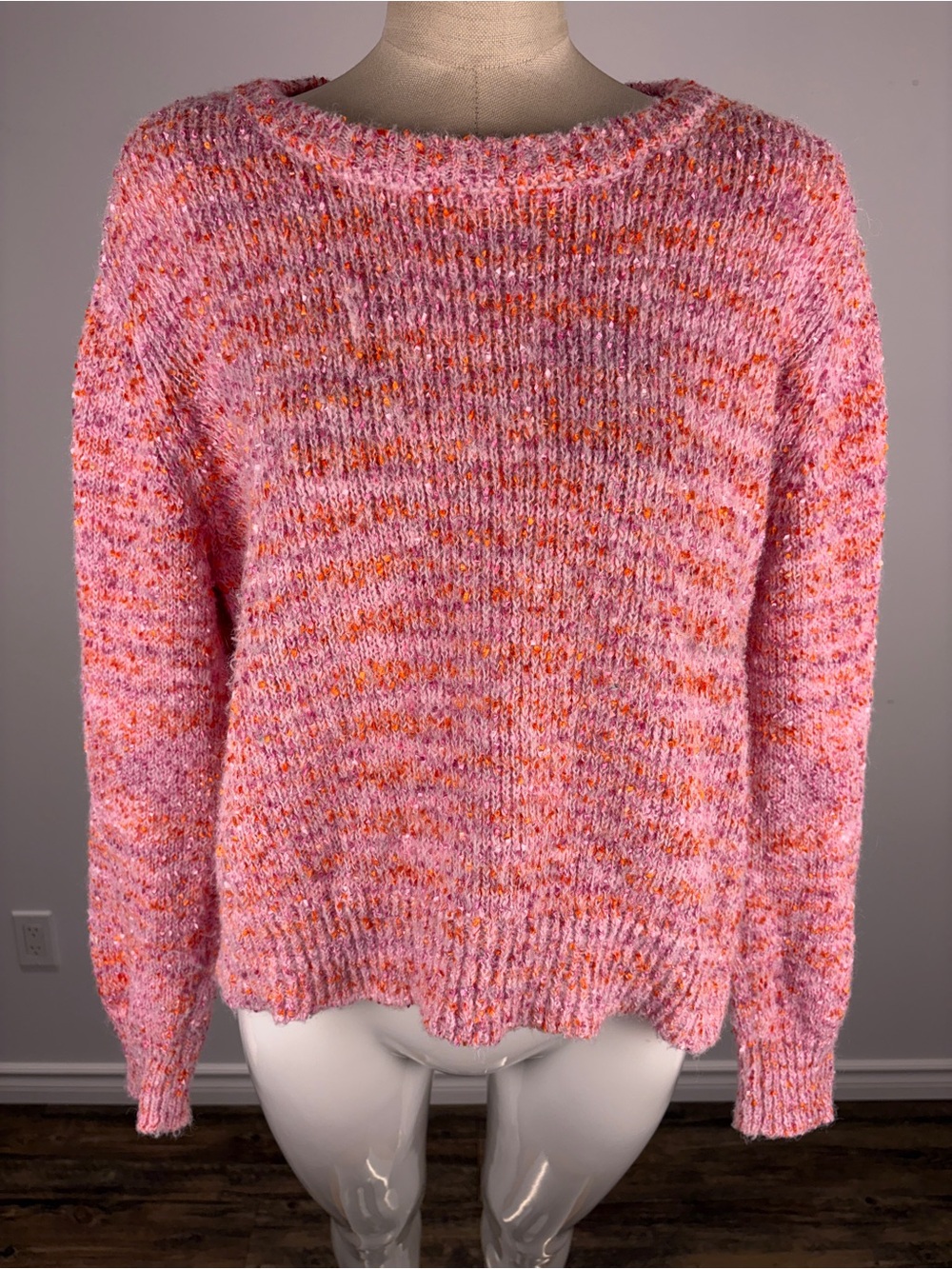 ONLY Pink Marled Chunky Knit Sweater Crewneck Textured Pullover Medium